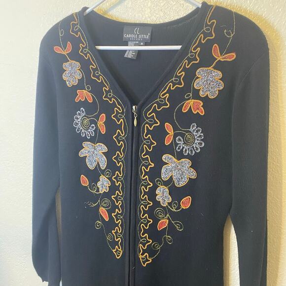 Vintage Carole Little Wool Blend Black Embroidered Maxi Sweater Dress Size Med - Picture 8 of 8
